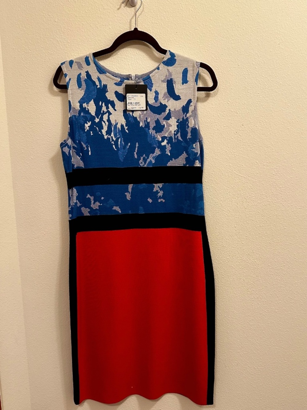 ^NWT Womens St John Knit Dress Color Block Black, Teal/Blue and Orange^ Size 10
